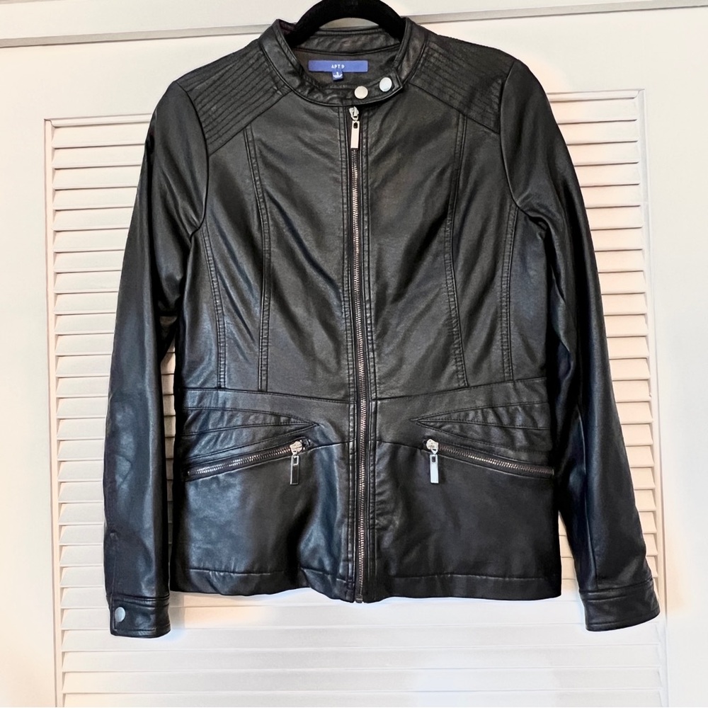 NWOT APT.9 Black Faux Leather Jacket Women’s Size Small